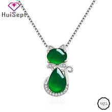 HuiSept Retro Silver 925 Necklace Cat Shaped Emerald Zircon Gemstone Pendant Jewelry Accessories for Female Wedding Dropshipping 2024 - buy cheap