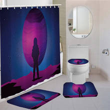 3/4 Pieces Alien Spaceship Shower Curtains Set Science Fiction Carpet Toilet Mat Bathroom 3D Print Bedroom Bathroom Non-slip Set 2024 - buy cheap