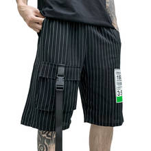 New Summer Men's Striped Ribbons Multi-Pockets Shorts Hip Hop Casual Male Punk Casual Knee Length Shorts SweatPants Streetwear 2024 - buy cheap