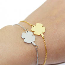 Bracelete feminino de trevo com quatro folhas, bracelete de aço inoxidável, pulseira colorida de ouro 2024 - compre barato