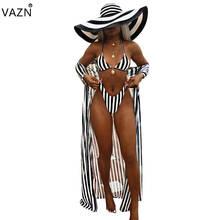 Летний сексуальный дизайн 2019, тонкий женский комплект из 3 предметов VAZN, полосатый длинный пиджак с длинным рукавом, 2 предмета, нижнее белье, шифоновый пляжный комплект FSX74 2024 - купить недорого