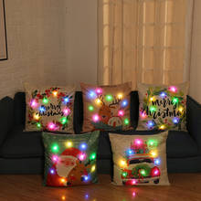 Christmas LED Light Cushion Cover 45*45cm Cotton Linen Pillow Covers Sofa Cushions Pillow Cases 0558 2024 - buy cheap
