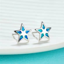 Luxury Female White Blue Opal Stone Earrings Rose Gold Silver Color Wedding Earrings Classic Star Small Stud Earrings For Women 2024 - buy cheap