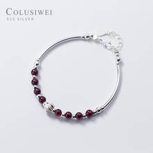 COLUSIWEI Natural Garnet with Bead Bracelet for Women Real 925 Sterling Silver Fashion Link Chain Bracelet Fine Jewelry Gift 2024 - buy cheap