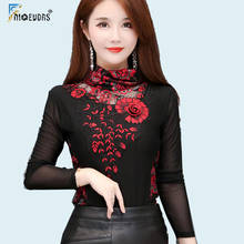 Winter Warm Velvet Tops Women Long Sleeve Slim Elegant Office Turtleneck Top Flower Black Basic Shirt Blouse Velour Inside O020 2024 - buy cheap