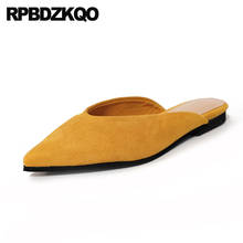 2021 Wide Fit Shoes Ladies Sandals Pointed Toe Latest Yellow Chinese Runway Slip On Slippers Suede China Mules Designer Women 2024 - buy cheap