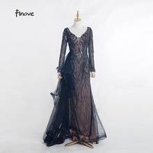 Finove New Prom Dresses 2020 Sexy V-Neck Long Sleeve Mermaid Long Length Dress Illusion Beading Evening Gowns Plus Size 2024 - buy cheap