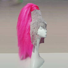 Halloween cosplay wigs Holographic Burning Man Shiny Rhinestone Wig Headdress Head Pieces Rave Stage Dancer Dj Singer HeadWear 2024 - buy cheap