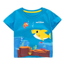 Little madulta camiseta infantil de verão, camiseta de malha de algodão estilo oceano azul com gola redonda e estampa de tubarão, para meninos casuais 2024 - compre barato