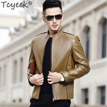 Tcyeek jaqueta de couro legítimo masculina, casaco de pele de carneiro 100% real para homens, jaqueta masculina de couro natural para motocicleta 168807 2024 - compre barato
