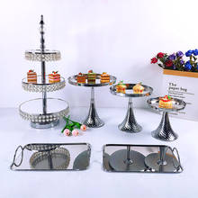 Suporte de bolo de prata, kit com 5 a 6 peças, redondo, festa de aniversário, sobremesa, pedestal de exibição, placa, decoração de casa 2024 - compre barato