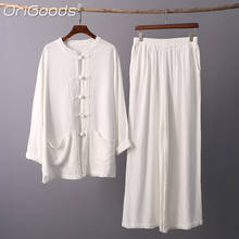 OriGoods Chinese style Linen Blosue Pants Sets Women Plus Size Vintage Pants Shirt Sets Women Tops Trousers Sets C170 2024 - buy cheap