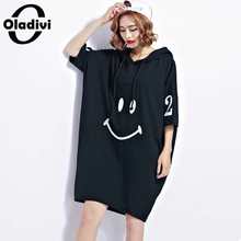 Oladivi senhoras oversized camisa de t plus size vestido para as mulheres moda algodão vestidos com capuz verão 2019 feminino topo túnica 2024 - compre barato