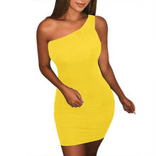 Robe roupa de verão sexy, vestido feminino, amarelo, de costas nuas, bodycon, um ombro, mini vestido, elegante, vestidos de festa 2024 - compre barato