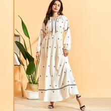 Siskakia Ethnic Embroidery Maxi Long Dress Bohemian Stretch Empire Swing Muslim Arab Oman Dresses Plus Size Lantern Long Sleeve 2024 - buy cheap