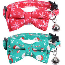 Collar de gato navideño con pajarita y campana para mascotas, accesorios de seguridad ajustables para gatitos, Papá Noel 2024 - compra barato