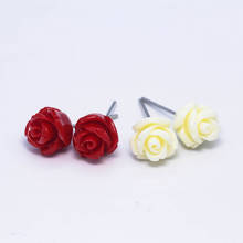 925 Sterling Silver Earrings Red and White Coral Flower Ear Studs Fashion Rose Earrings For Women Popular Earrings Jewelry 2024 - buy cheap