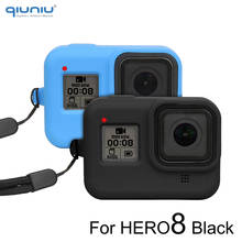 QIUNIU-funda protectora de silicona suave para GoPro Hero 8, funda de piel + cordón de correa de muñeca de seguridad, accesorio negro para Go Pro 2024 - compra barato