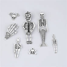 Pingente com osso de esqueleto, 7 peças, cores prateadas, para fazer colar, pulseira, suprimentos de joias 2024 - compre barato