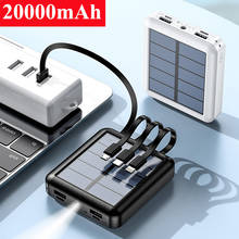 Mini banco de energía Solar portátil de 20000mAh, Cargador rápido con 4 Cables integrados, paquete de batería externa, Banco de energía para todos los teléfonos 2024 - compra barato