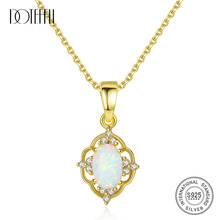 DOTEFFIL 925 Silver Vintage Hollow Pattern Opal Pandent Necklace for Women Elegant Female Wedding Gemstone Necklace Jewellery 2024 - buy cheap