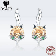 BISAER 925 Sterling Silver Cristal Fox Brincos para Mulheres Fox Brincos Moda Jóias de Prata Esterlina brincos ECE527 2024 - compre barato