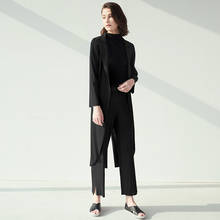 Miyake plissado das mulheres dois conjuntos de peice outono 2021 inverno feminino casual terno coreano moda jaqueta calças definir mais tamanho longo blazer 2024 - compre barato