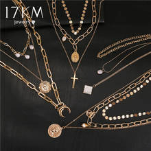 17KM-Collares multicapa con colgantes, collares de estilo bohemio con cadenas de eslabones y colgantes de perlas, para mujeres 2024 - compra barato