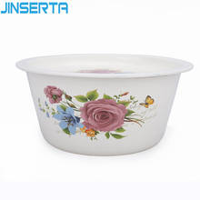 JINSERTA Antique Enamel Bowl Printing Basin Retro High Capacity Home Restaurant Kitchen Food Container Soup Pot with Lid 2024 - buy cheap