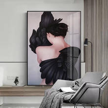Bata de pluma negra para chica y mujer, póster abstracto de arte para pared, pintura impresa en lienzo, arte contemporáneo, decoración de imagen 2024 - compra barato