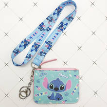 Disney-llavero de Stitch de PU para tarjetas, llavero con cordón, estuche para tarjetas de comida, monedero, Mickey mouse, bolsa para tarjetas de documentos 2024 - compra barato