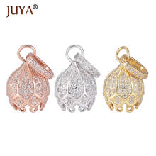 JUYA Trendy Jewelry Bijoux Zircon Lotus Flower Charms Pendant For Bracelets & Necklaces Diy Copper Micro Pave Clasp Wholesale 2024 - buy cheap