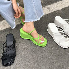 Sandalias de banda estrecha para Mujer, zapatos de tacón alto con cuñas, chanclas, novedad de verano, 2021 2024 - compra barato