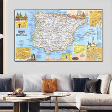 150*100cm 1984 espanha e portugal mapa não-tecido lona pintura parede arte cartaz educação cultural sala de estar decoração para casa 2024 - compre barato