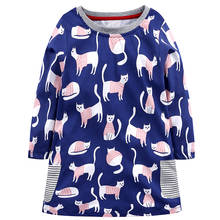 Baby Girls Dress 100% Cotton Girl One-Piece Dresses Clothes Knee Length Girl's Blouse Cat Print Outfit Jumper 1 2 3 4 5 6 7 Year 2024 - buy cheap