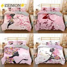 Zeimon conjunto de cama de desenho animado, roupas de cama tamanho king/queen flores meninas capa de edredom fronha 2024 - compre barato