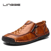 LINGGE-zapatos informales de cuero hechos a mano para hombre, mocasines transpirables, ligeros, sin cordones, talla grande 39-48 2024 - compra barato