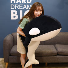 60/80cm bonito assassino baleia pelúcia boneca travesseiro macio preto e branco baleia peixe brinquedo de pelúcia recheado tubarão brinquedos do bebê presente 2024 - compre barato