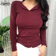 2021 Korean Clothes Long Sleeve Women's T-shirts Autumn and Spring New Cotton Solid Color Classic Slim-Fit V-neck T-shirt 10709 2024 - buy cheap