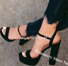 Western Fashion One Strap Suede Leather High Platform Chunky Heel Sandals Black Ankle Strap Buckle Thick High Heel Sandals 2024 - buy cheap