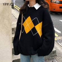 Women's Sweater Winter Geometric Pattern Fashion Basic Casual Regular Tops Female Long Sleeve Korean Oversize Jumpers Pullovers 2024 - buy cheap