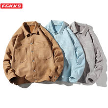 Fgkks jaqueta masculina grande de bolso, casaco masculino moderno estilo japonês, cor sólida com gola virada para baixo 2024 - compre barato