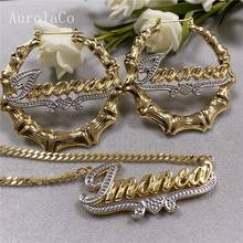 AurolaCo Custom Name Jewelry Set Custom 3D Double Nameplate Necklace Custom Name Earrings Gold Round Earrings Holiday Gifts 2024 - buy cheap