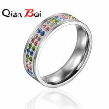 QianBei, оптовая продажа, 20 шт., разноцветные кольца с кристаллами, посеребренные кольца, модные ювелирные изделия из нержавеющей стали 2024 - купить недорого