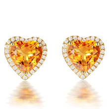 3 Carats Citrine gemstones yellow crystal stud earrings for women femme zircon diamond 18k gold color luxury jewelry gift heart 2024 - buy cheap