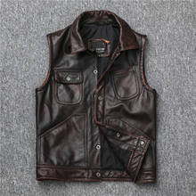 Vintage Mens Biker Motorcycle Brown Real Vest High Quality Genuine Leather Waistcoat Cowhide Sleeveless Jacket 2024 - buy cheap