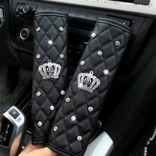 Car Seat Belt Cover Rhinestones Diamond Auto Crown Crystal Leather Seat Belt Shoulder Pad Cover Hand Brake Covers Sets 2024 - buy cheap