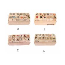 12pcs/set 4 designs wooden stamp Cute Cartoon Pattern Set Happy Life Love & Travel Dairy Wooden Rubber Stamp DIY tool 2024 - buy cheap