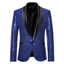 Shiny Royal Blue Sequin Glitter Suit Jacket Men 2021 Fashion Shawl Collar Club DJ Mens Blazer Jacket Stage Clothers For Singers 2024 - buy cheap