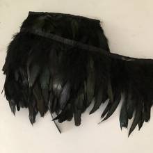 2Meter BlacK Color Rooster Coque tail Feather Trims 10 to 15CM In Width Natural Feather Fringes Trimming Sewed On Satin Ribbons 2024 - buy cheap